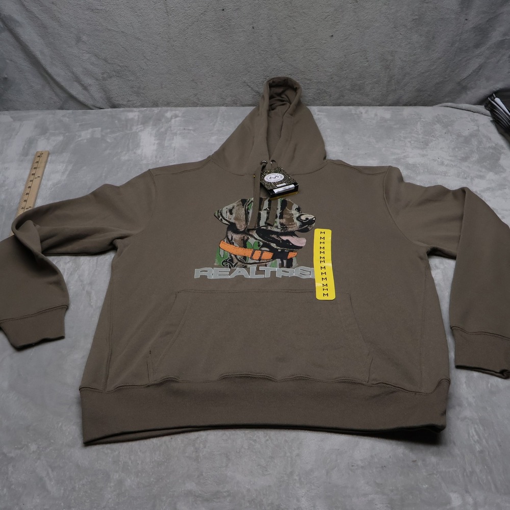 Realtree Hoodie Mens Medium Brown Dog Camo Fleece Pullover Sweatshirt NEW